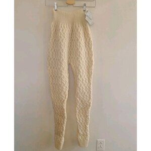 NWT Aran Crafts Ireland 100% Merino Wool Cable Knit Pants Cream Sz M